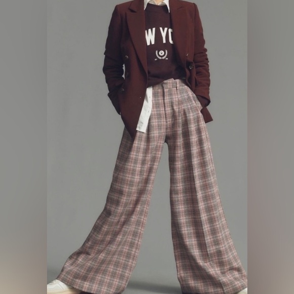 Maeve By Anthropologie The Avery Pleated Wide-Leg Trousers Plaid Edition - Picture 9 of 16
